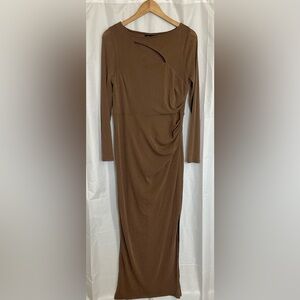 CANDALITE Women’s Brown Sparkle Cut Out Floor Length Body Con Dress Size Med